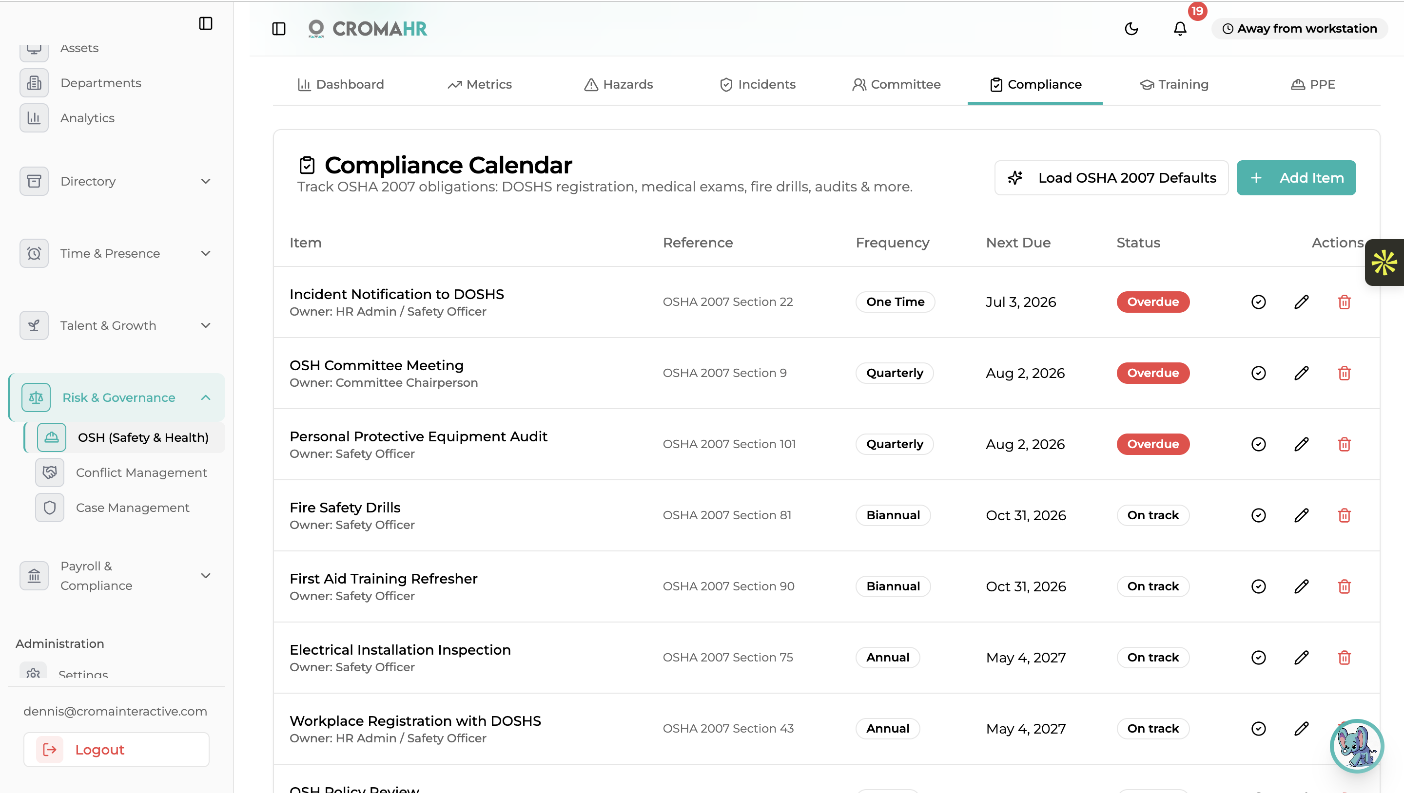 Workplace policy acknowledgements and compliance dashboard