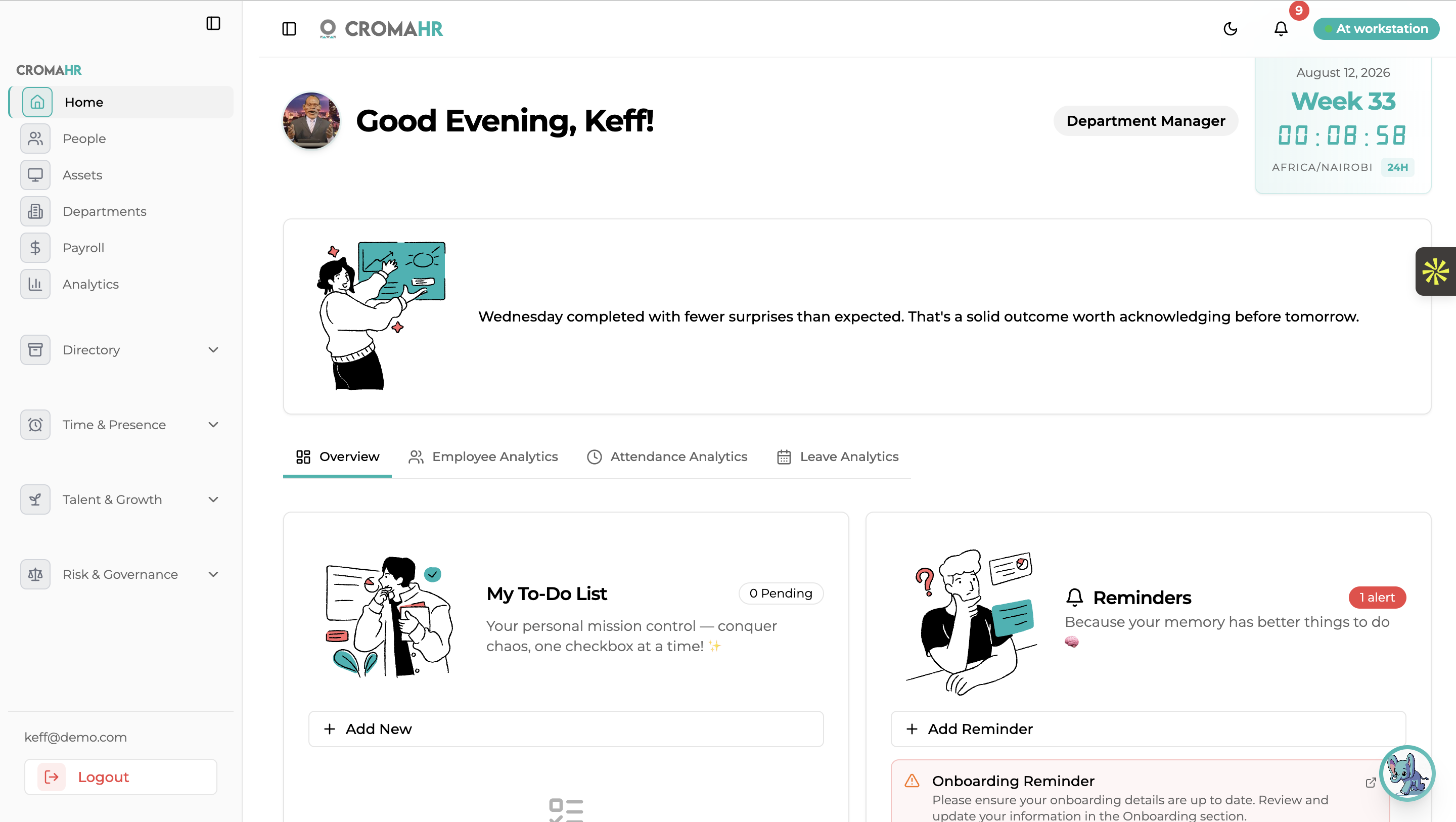 Notification centre with reminders, priority levels and broadcasts